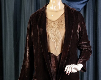 1920s 3 piece, brown velvet dress w jacket, and lace