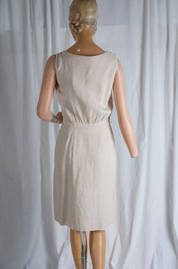 1960s, beige, asymmetrical linen dress w/ big Bak… - image 4