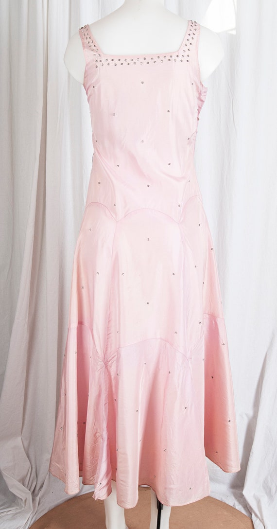 1930s pink taffeta dress w/ rhinestone embellishm… - image 2