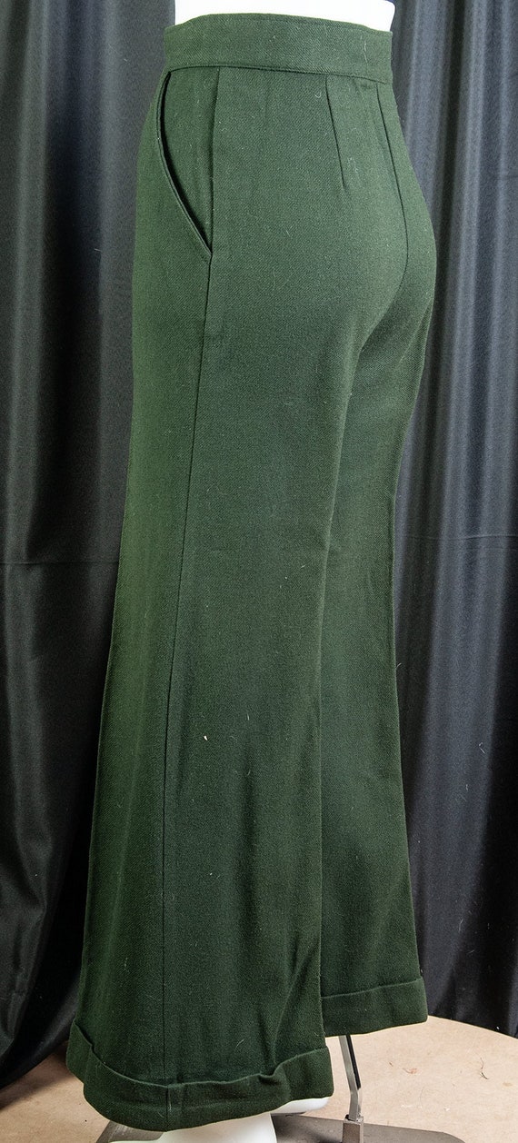 1970s, green wool Bobbie Brooks wide legged, cuffe