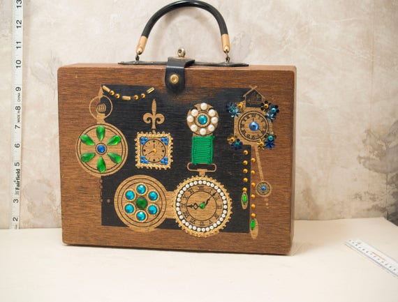 1960s wooden box bag. Clocks, time pieces. Mirror… - image 6