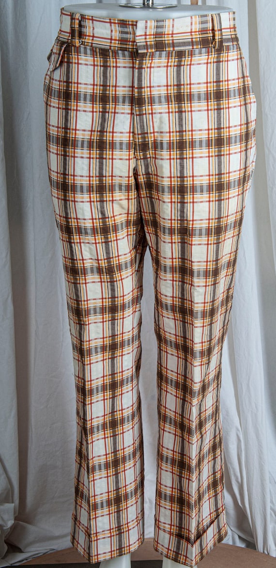 Levis Panatella 1970s wild plaid , cuffed, slacks.