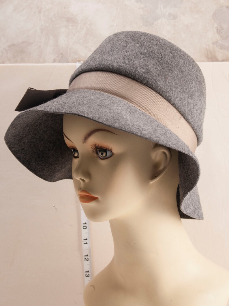 Grey wide brimmed ladies fedora bucket hat floppy brim wool Etsy
