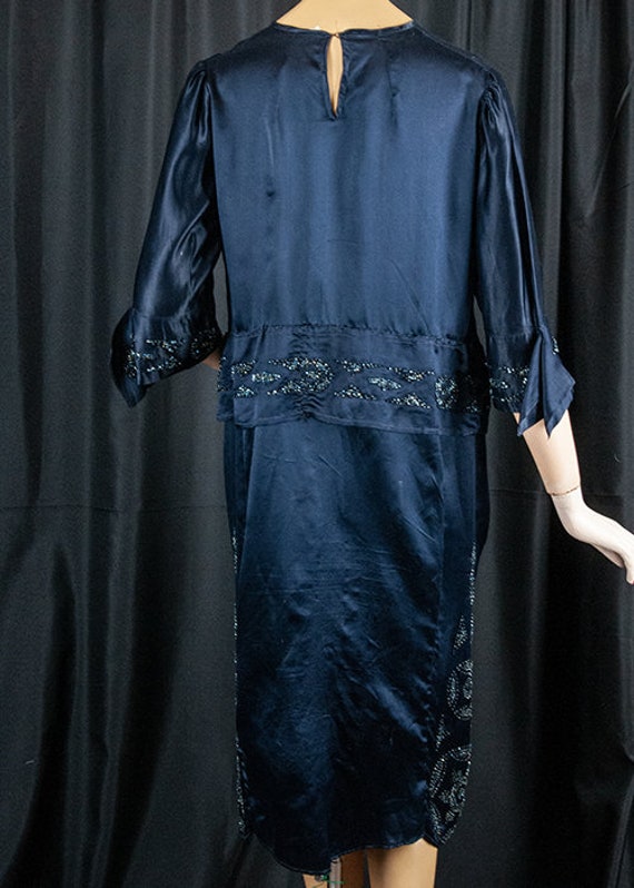 Antique, authentic, 1920s navy blue, beaded, silk… - image 4