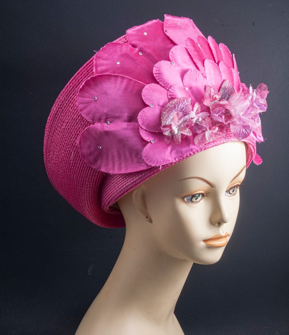 Haute Couture Pink leaf hat, ROC, 1970s - image 2