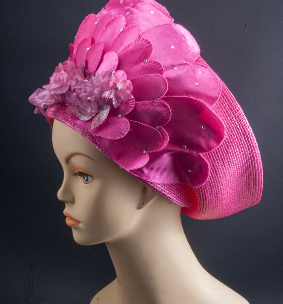 Haute Couture Pink leaf hat, ROC, 1970s - image 4