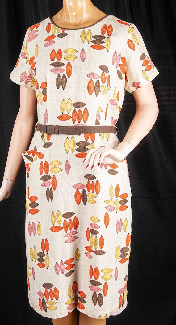 1960s linen fall leaf sheath  dress ILGWU.