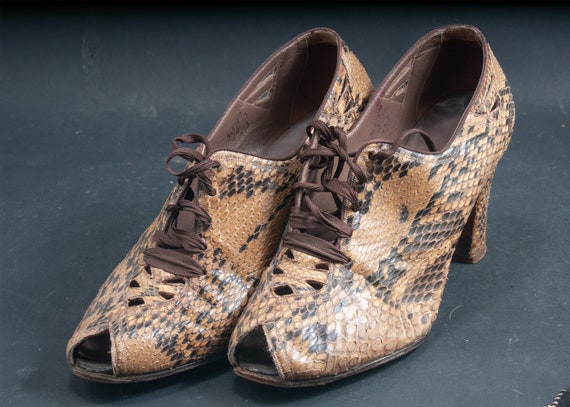 1930s or 40's snake peep toe heels. Appx size 5 R… - image 1