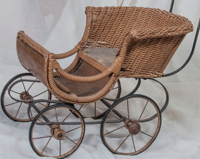 Edwardian, Victorian, Antique, Wicker Baby Doll Stroller, Carriage