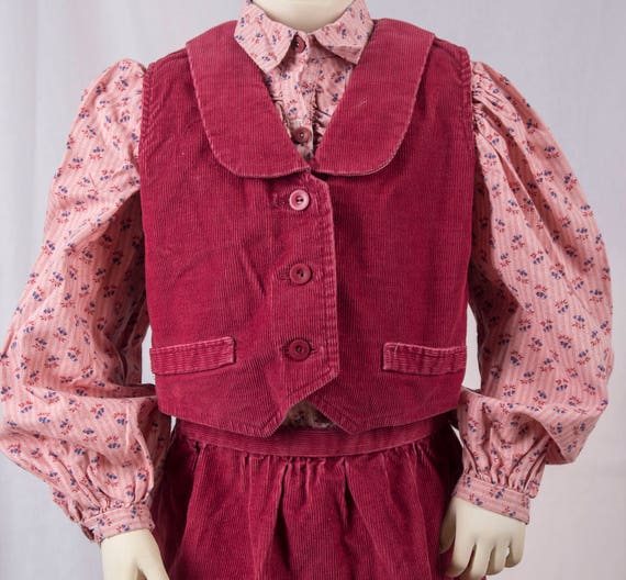 1970s little girls 3 piece maroon corduroy skirt s