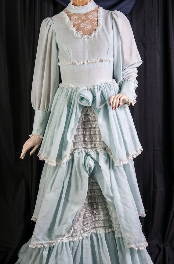 1970s, layered, victorian styled, full length dres