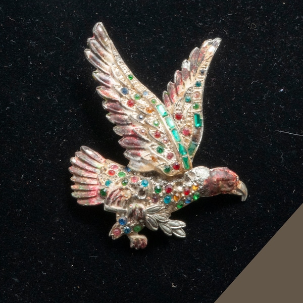 Little Nemo vintage Eagle, Hawk brooch. Rhinestone and enamel