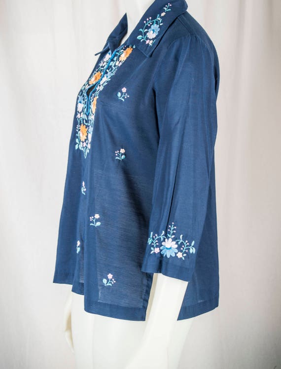 1980s, Navy blue, Peasant blouse, Made in China b… - image 3