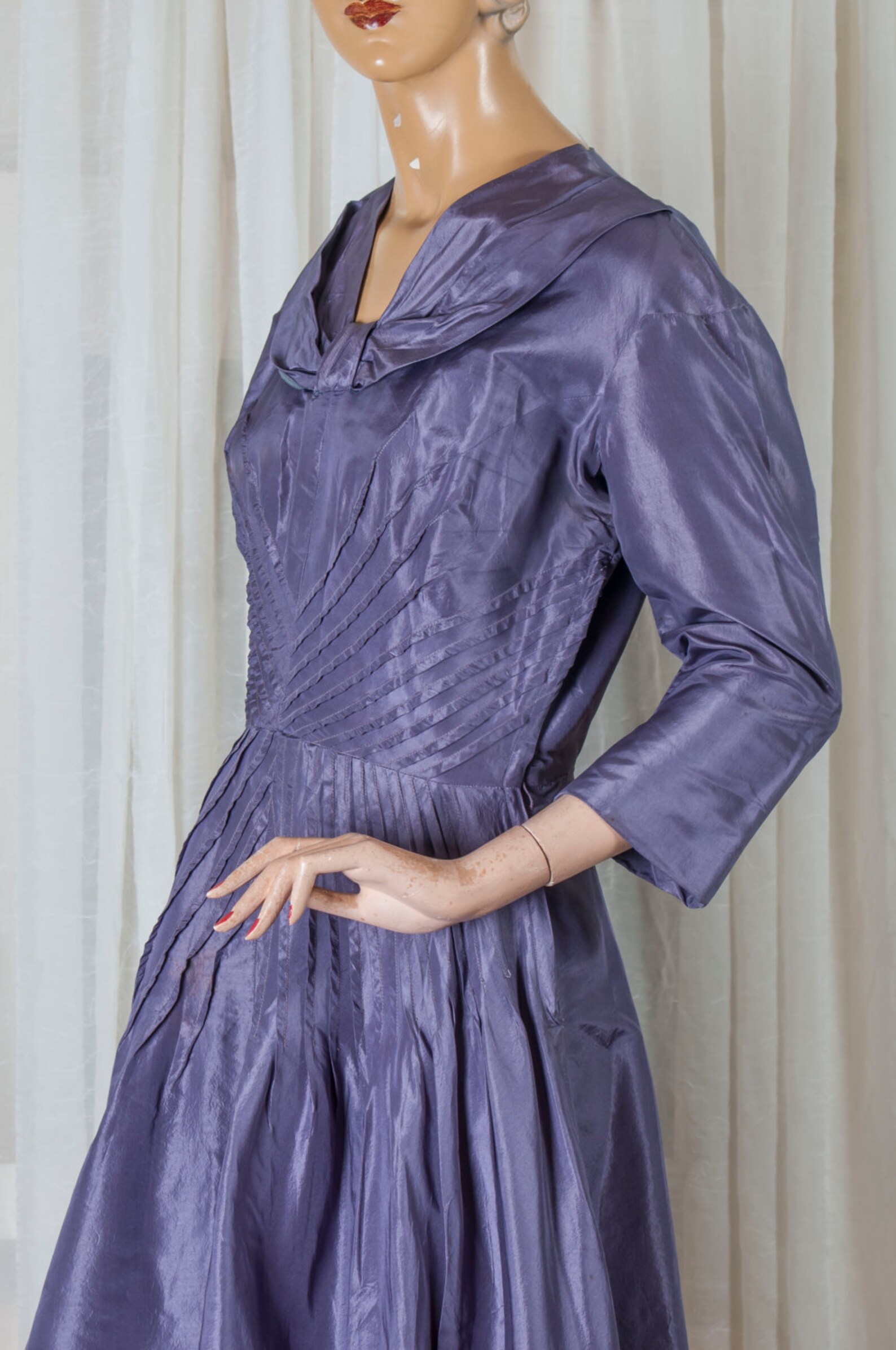 1960s Lavender Taffeta Dress W/ribbed Bodice Detail and 3/4 Etsy