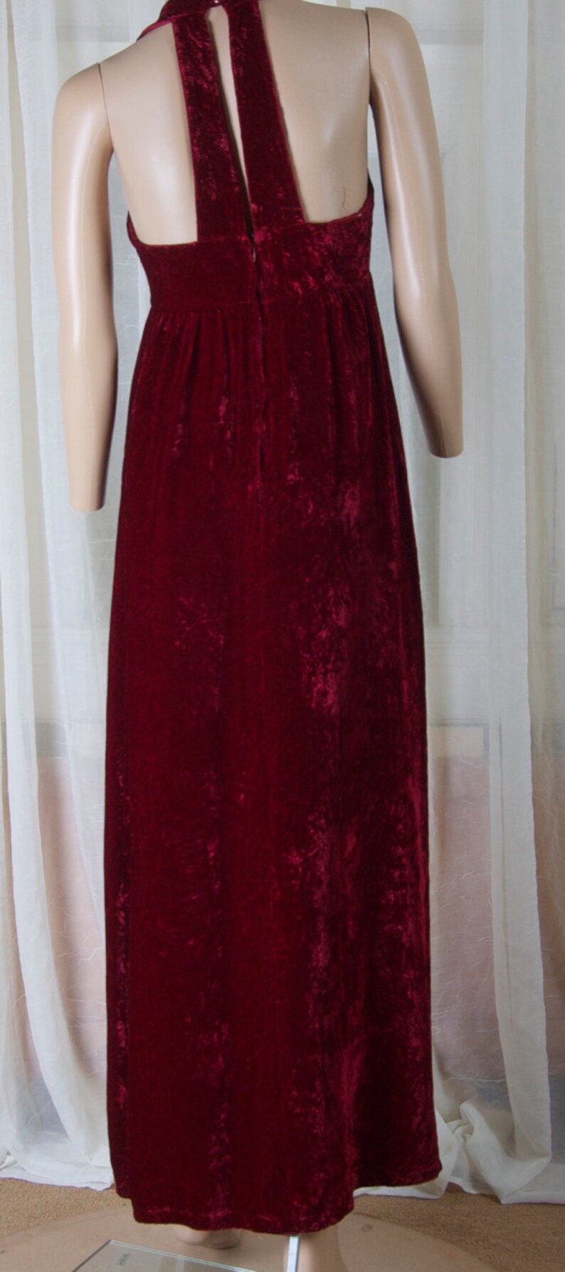 Cranberry colored crushed velvet full length gown | Etsy