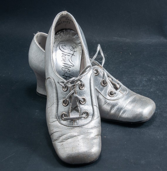 1970s space age silver ladies slip on shoes w 2 i… - image 1