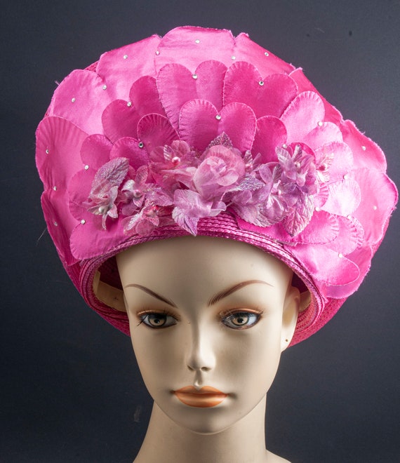 Haute Couture Pink leaf hat, ROC, 1970s - image 1