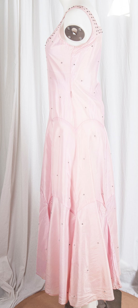 1930s pink taffeta dress w/ rhinestone embellishm… - image 4