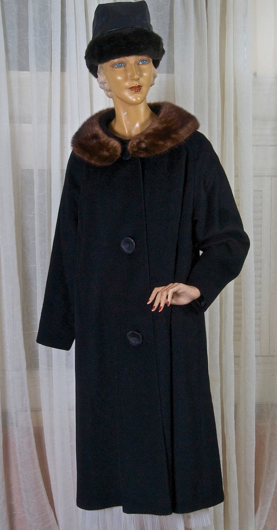 1960s Gloria Gay Black Ladies Black Wool Coat W Bake Lite Etsy