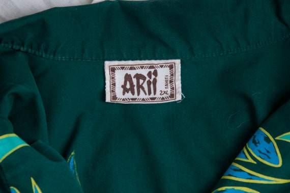 Arii Hawaiian shirt. Short sleeved, green, 1980s,… - image 4