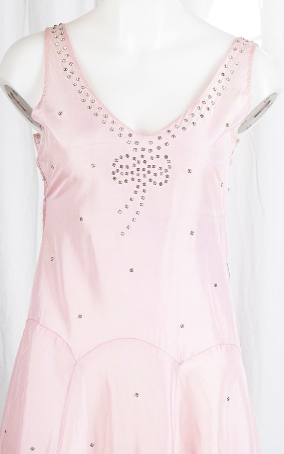 1930s pink taffeta dress w/ rhinestone embellishm… - image 1
