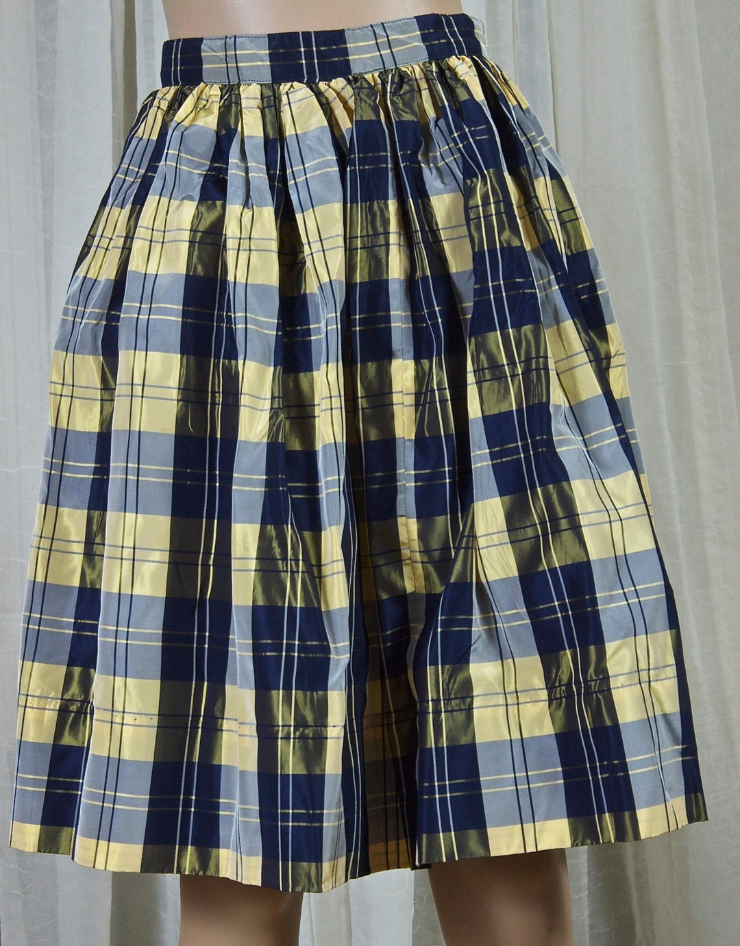 1960s Blue and Yellow Plaid Taffeta Skirt. Full Pleated - Etsy