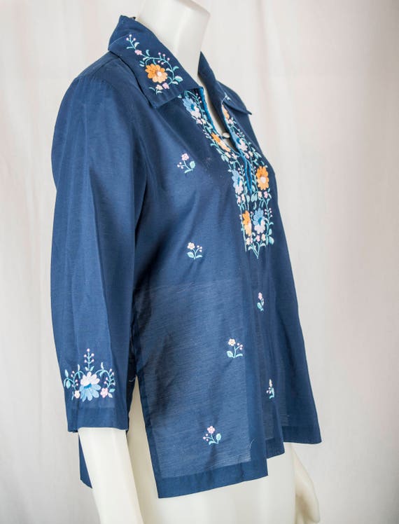 1980s, Navy blue, Peasant blouse, Made in China b… - image 5
