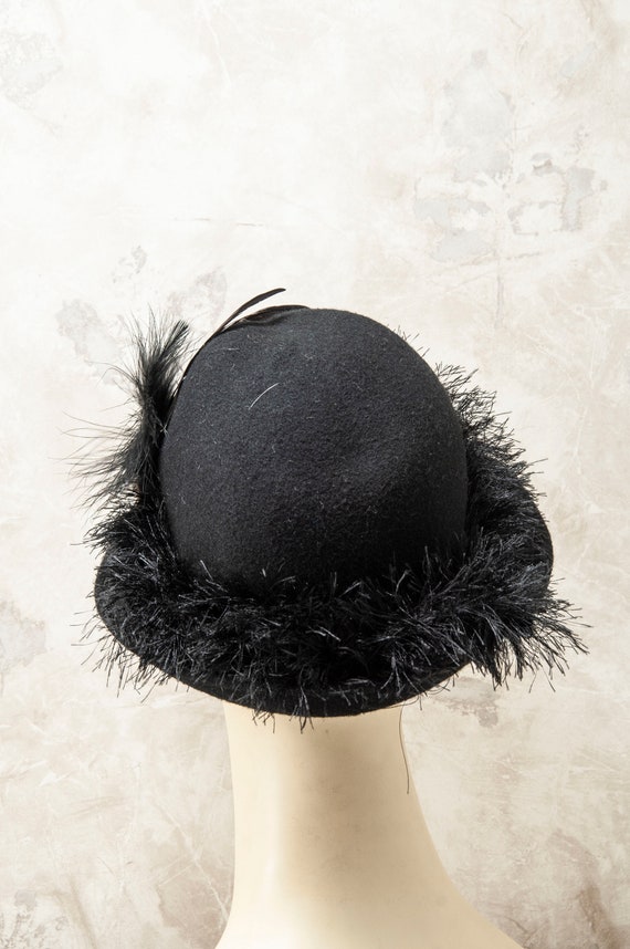 BOLD up cycled women's black wool hat w brass fea… - image 3