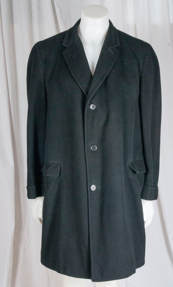 1960s Mens 100% Cashmere Coat. Black 
