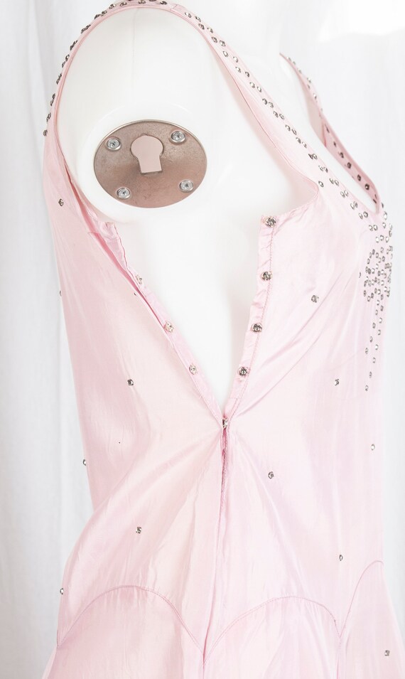 1930s pink taffeta dress w/ rhinestone embellishm… - image 3