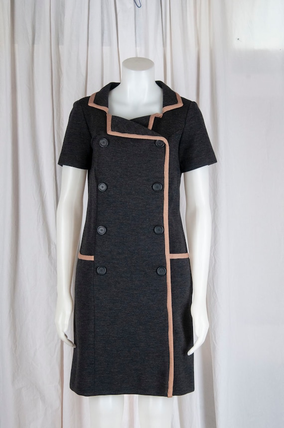 1970s Carol Craig grey, woven double breasted dres