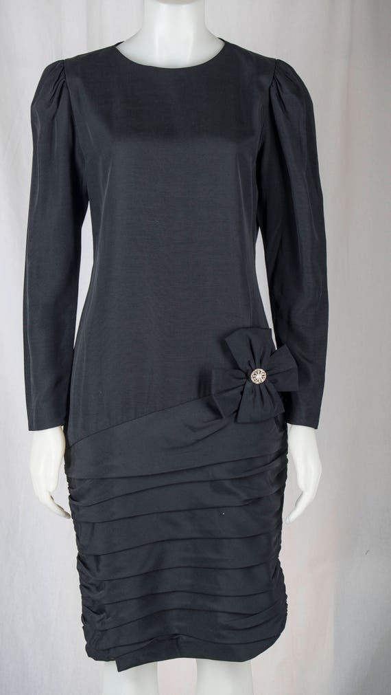 1960s Black Crepe dress. Rimini, flapper style, B.