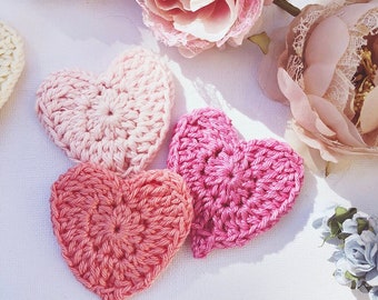 Crochet Hearts Appliqués Pattern- Images Tutorial-Beginners Crochet