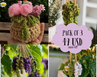 REAL Crochet- 3 Units- YOUR CHOICE  Crochet Cute Hanging Plant  Crochet