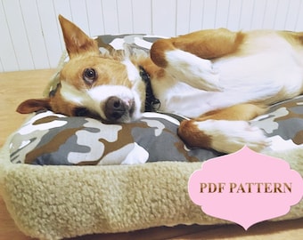 Patron de couture pour lit pour chien très gâté - Taille finale du lit : 76,2 cm de large x 7,6 cm de haut - Faites votre propre taille.