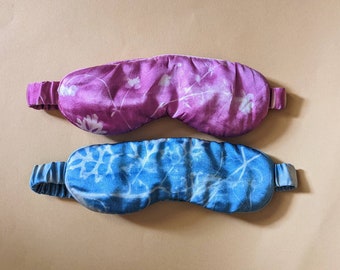 Silk Eye Mask, Pink or Blue, OS Size, Blackout Sleep Mask, Adult Medium Small, Cyanotypes, Flowers, Floral Magenta