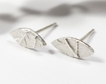 Tiny Ear Studs - Delicate Leaf Stud Earrings - Silver Leaf Earrings - Bridal Jewelry - Handmade Earrings - Gifts for Mum - Woodland Jewelry