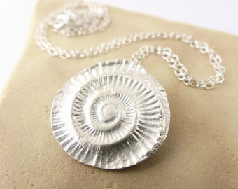 Fossil Ammonite Pendant - Seashell Jewelry - Silver Fossil Necklace - Statement Necklace - Jurassic Jewlery - Geology Jewellery