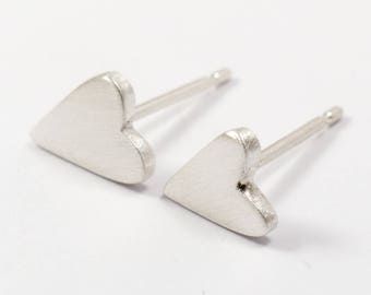 Silver Heart Earrings - Mismatched Earrings - Asymmetrical Earrings - Small Silver Stud Earrings - Bridesmaid Gift Ideas - Delicate Jewelry