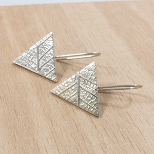 Large Silver Triangle Drop Earrings - Silver Statement Earrings - Long Dangle Earrings - Geometric Earrings - Statement Jewelry Gift