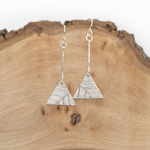 Long Triangle Drop Earrings - Silver Dangle Earrings - Silver Leaf Drop Earrings - Bridal Leaf Earrings - Delicate Earrings - Gift for Her