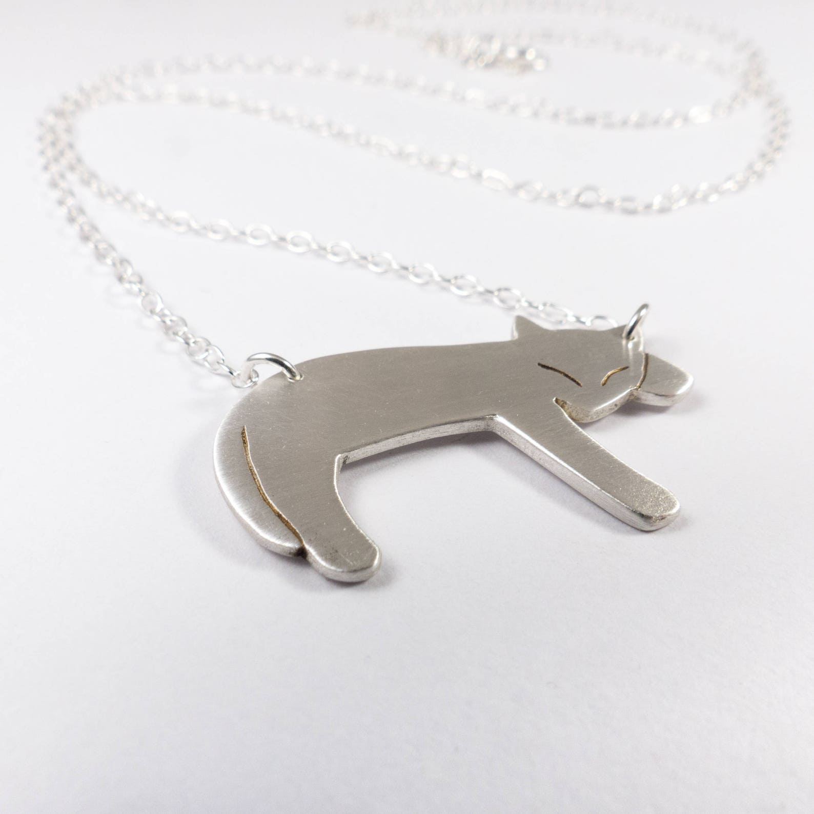 Silver Cat Necklace Silver Cat Jewelry Cat Pendant Etsy