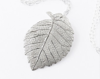 Silver Leaf Necklace - Botanical Jewellery - Leaf Pendant Necklace - Statement Necklace - Nature Necklace - Woodland Jewellery Autumn Leaves