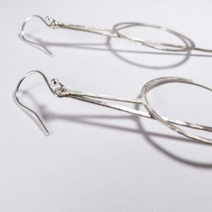 Silver Drop Earrings Sterling Silver Statement Earrings Dangle Earrings Hammered Silver Earrings Modern Minimalist Geometric Earrings image 5