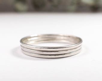 Skinny Silver Ring Set - Stacking Rings - Thin Silver Band Ring - Stackable Rings - Multi Band Ring - Hammered Silver Ring