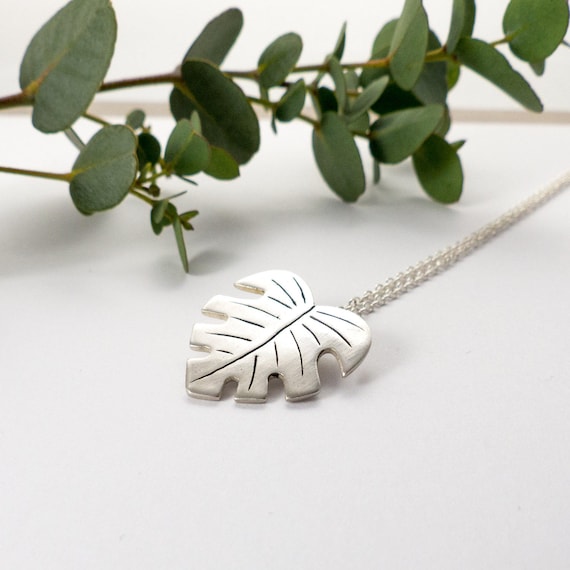 Silver Leaf Necklace - Palm Leaf Necklace - Tropical Leaf Necklace - Beach Jewellery - Monstera Leaf - Hawaiian Jewelry - Botanical Necklace