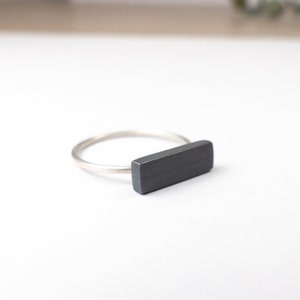 Silver Bar Ring - Modern Minimalist Ring - Geometric Ring - Black Ring - Sterling Silver Ring - Stackable Ring - Gift for Her
