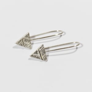 Silver Triangle Drop Earrings - Silver Leaf Earrings - Delicate Earrings - Long Dangle Earrings - Geometric Earrings - Jewelry Gift for Her