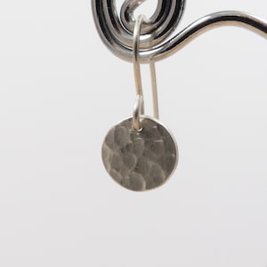 Tiny Round Silver Drop Earrings - Hammered Silver Earrings - Round Dangle Earrings