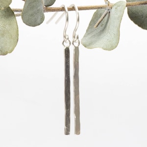 Hammered Silver Bar Earrings - Silver Drop Earrings - Modern Minimal Dangle Earrings - Xmas Gift for Her - Bridal Jewelry